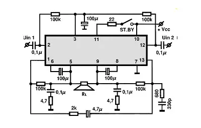 TDA1515AQ BTL electronic component with associated schematic circuit diagram